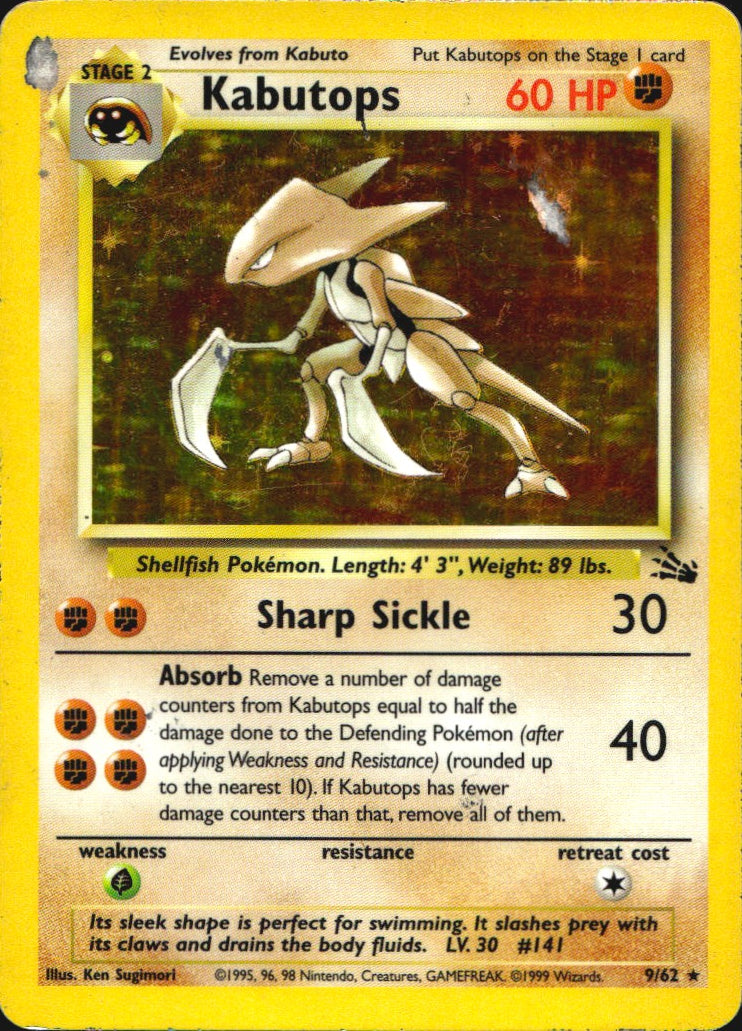 Kabutops 9/62 Holo Rare Fossil Pokemon Heavily Played