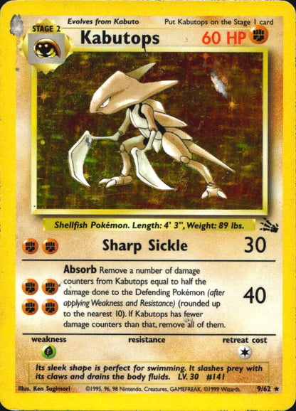 Kabutops 9/62 Holo Rare Fossil Pokemon Heavily Played