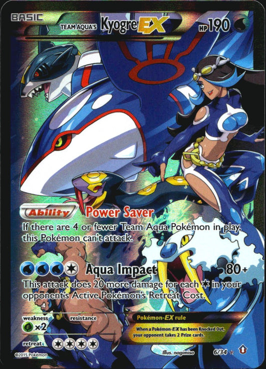Team Aqua's Kyogre EX 6/34 Rare Ultra Double Crisis Pokemon Lightly Played