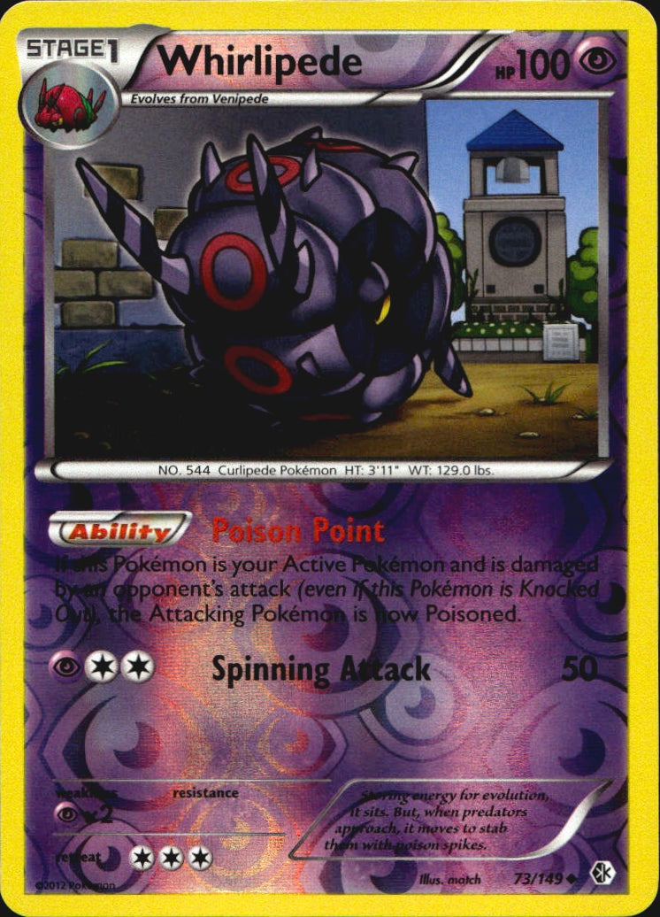Whirlipede 73/149 Uncommon Boundaries Crossed Pokemon Reverse Holo Near Mint
