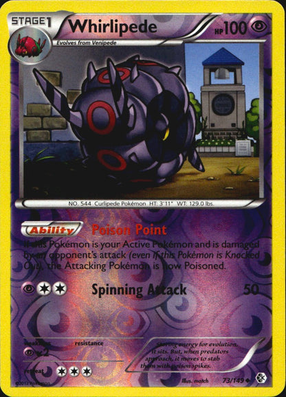 Whirlipede 73/149 Uncommon Boundaries Crossed Pokemon Reverse Holo Near Mint
