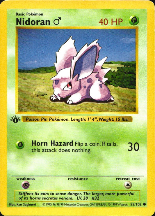 Nidoran M 55/102 Common Base Set Shadowless Pokemon 1st Edition Lightly Played