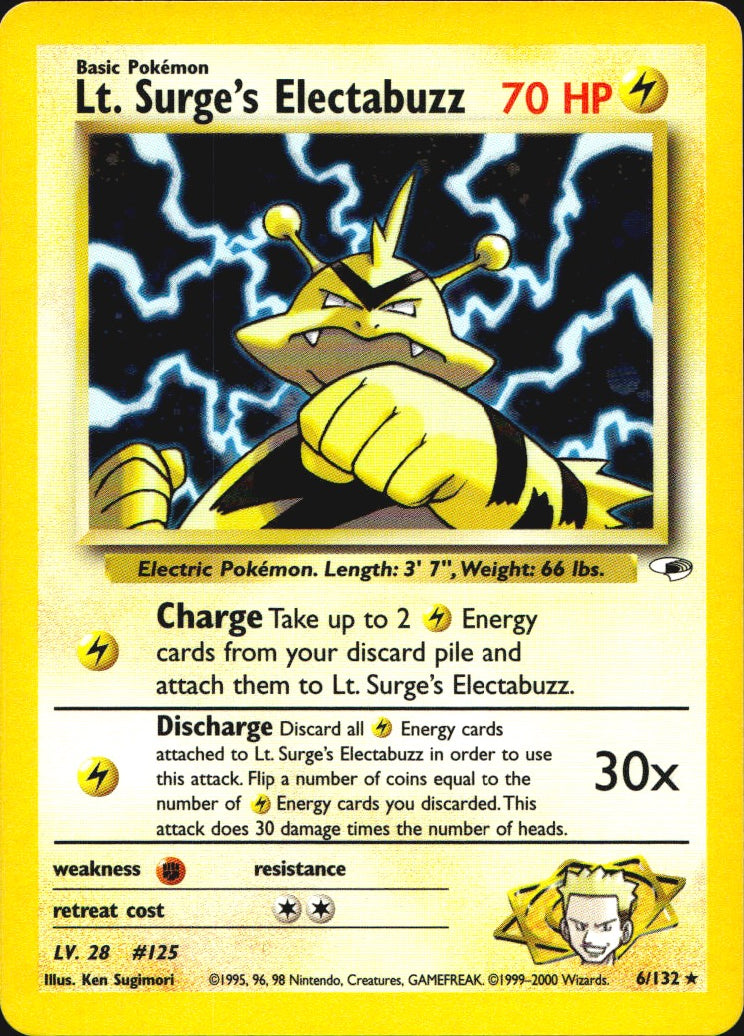 Lt. Surge's Electabuzz 6/132 Holo Rare Gym Heroes Pokemon Near Mint
