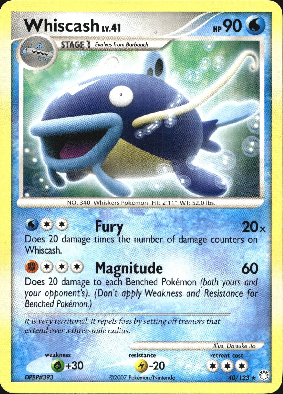 Whiscash 40/123 Rare Mysterious Treasures Pokemon Near Mint