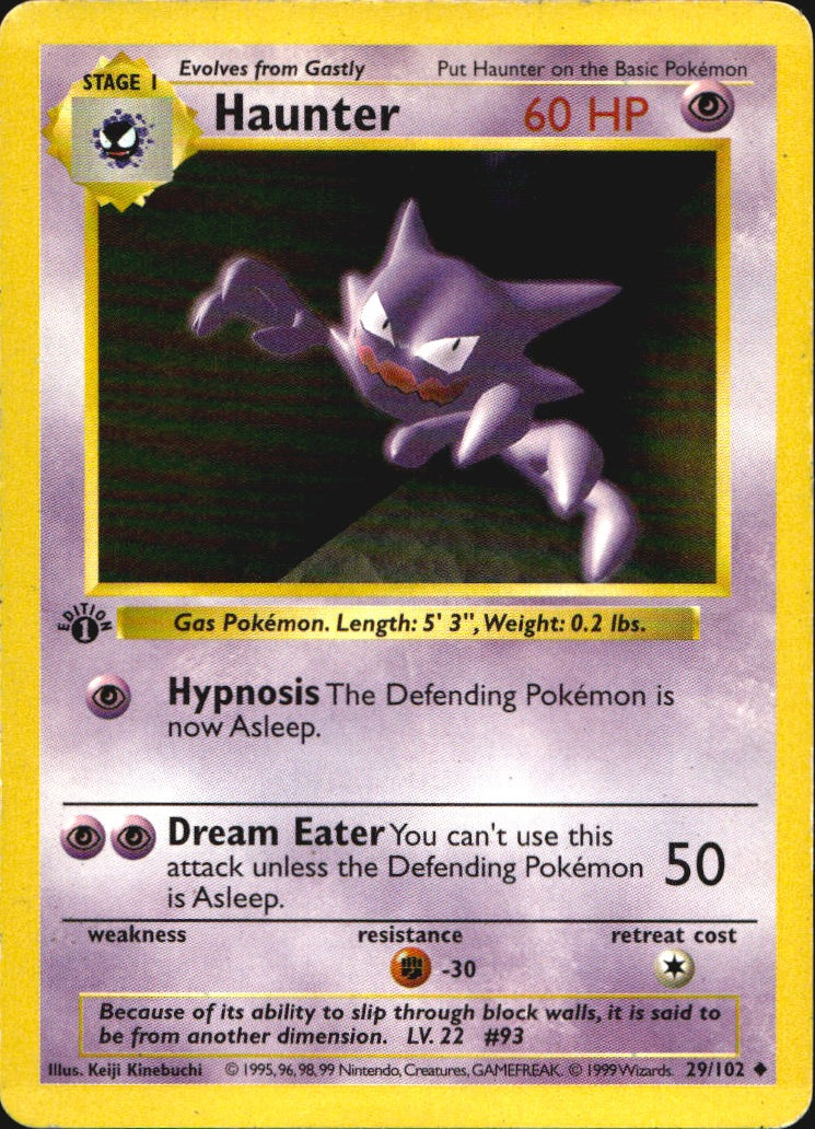 Haunter 29/102 Uncommon Base Set Shadowless Pokemon 1st Edition MP