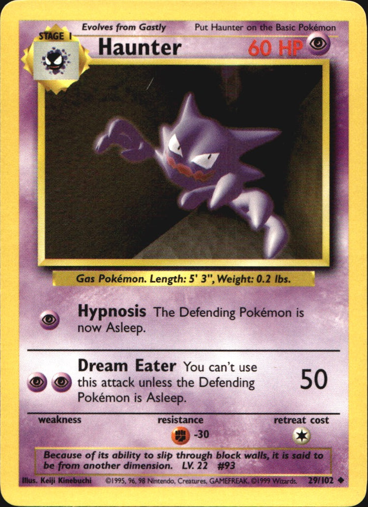 Haunter 29/102 Uncommon Base Set Pokemon Near Mint