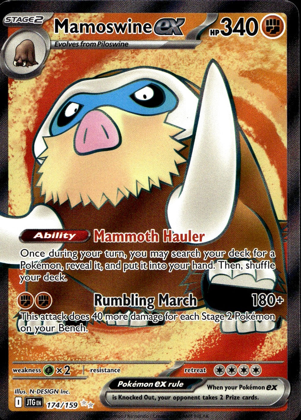 Mamoswine ex 174/159 Ultra Rare Journey Together Pokemon Near Mint