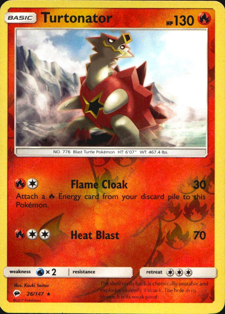 Turtonator 26/147 Rare Burning Shadows Pokemon Reverse Holo Near Mint