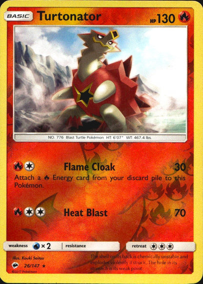 Turtonator 26/147 Rare Burning Shadows Pokemon Reverse Holo Near Mint