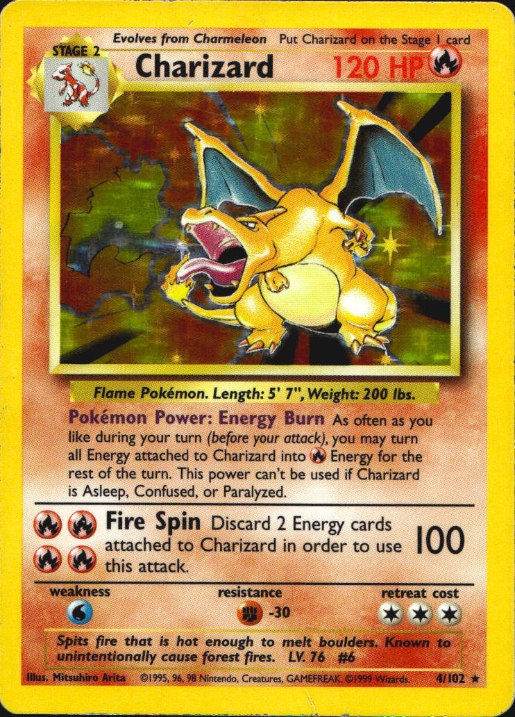 Charizard 4/102 Holo Rare Base Set Unlimited Pokemon Heavily Played