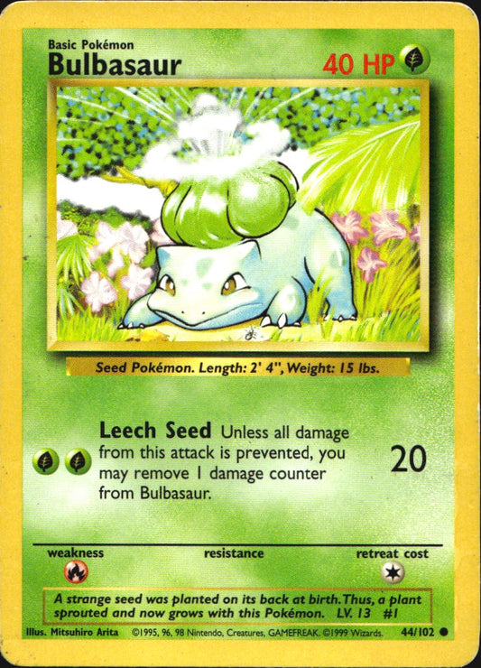 Bulbasaur 44/102 Common Base Set Unlimited Pokemon Lightly Played