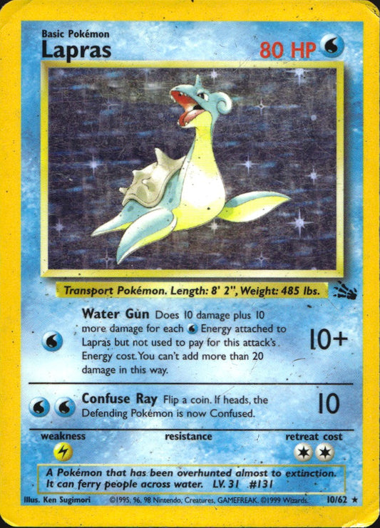 Lapras 10/62 Holo Rare Fossil Pokemon Heavily Played