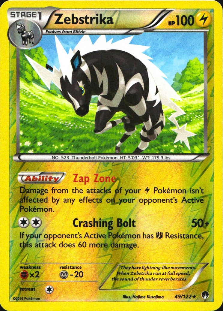 Zebstrika 49/122 Rare BREAKpoint Pokemon Reverse Holo Near Mint