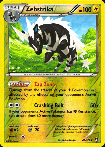 Zebstrika 49/122 Rare BREAKpoint Pokemon Reverse Holo Near Mint