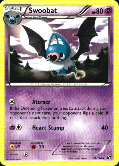 Swoobat 51/114 Uncommon Black & White Pokemon Near Mint