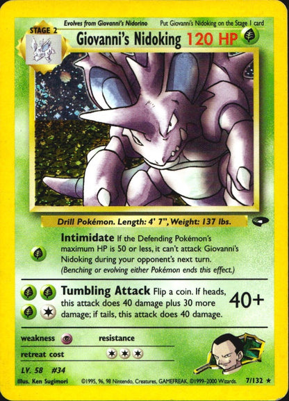 Giovanni's Nidoking 7/132 Holo Rare Gym Challenge Pokemon Lightly Played