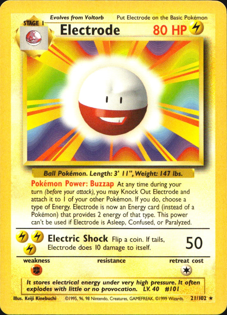 Electrode 21/102 Rare Base Set Unlimited Pokemon Near Mint