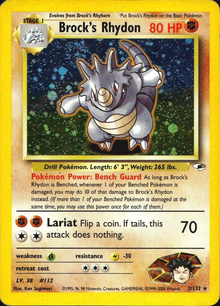 Brock's Rhydon 2/132 Holo Rare Gym Heroes Pokemon Moderately Played