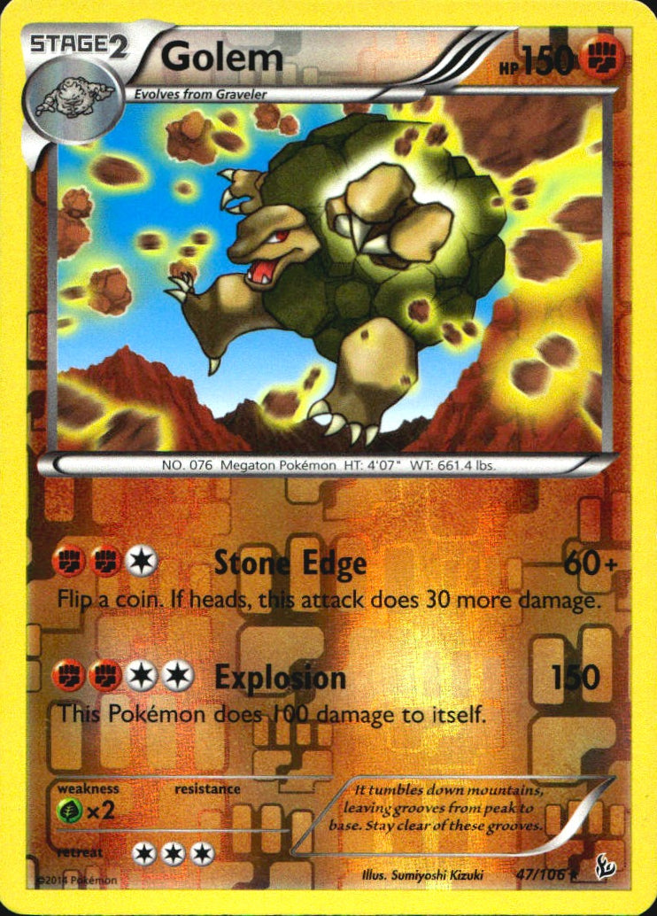 Golem 47/106 Rare Flashfire Pokemon Reverse Holo Near Mint