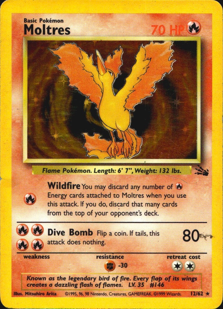 Moltres 12/62 Holo Rare Fossil Pokemon Heavily Played