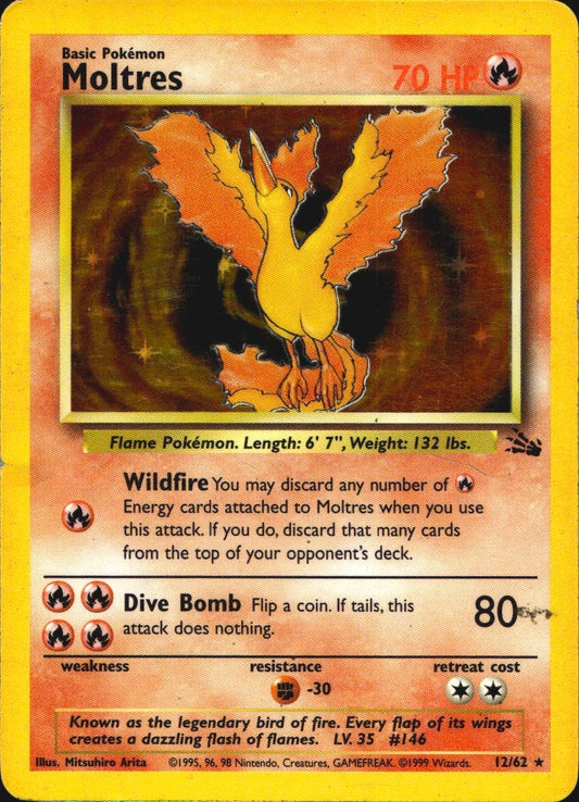 Moltres 12/62 Holo Rare Fossil Pokemon Heavily Played