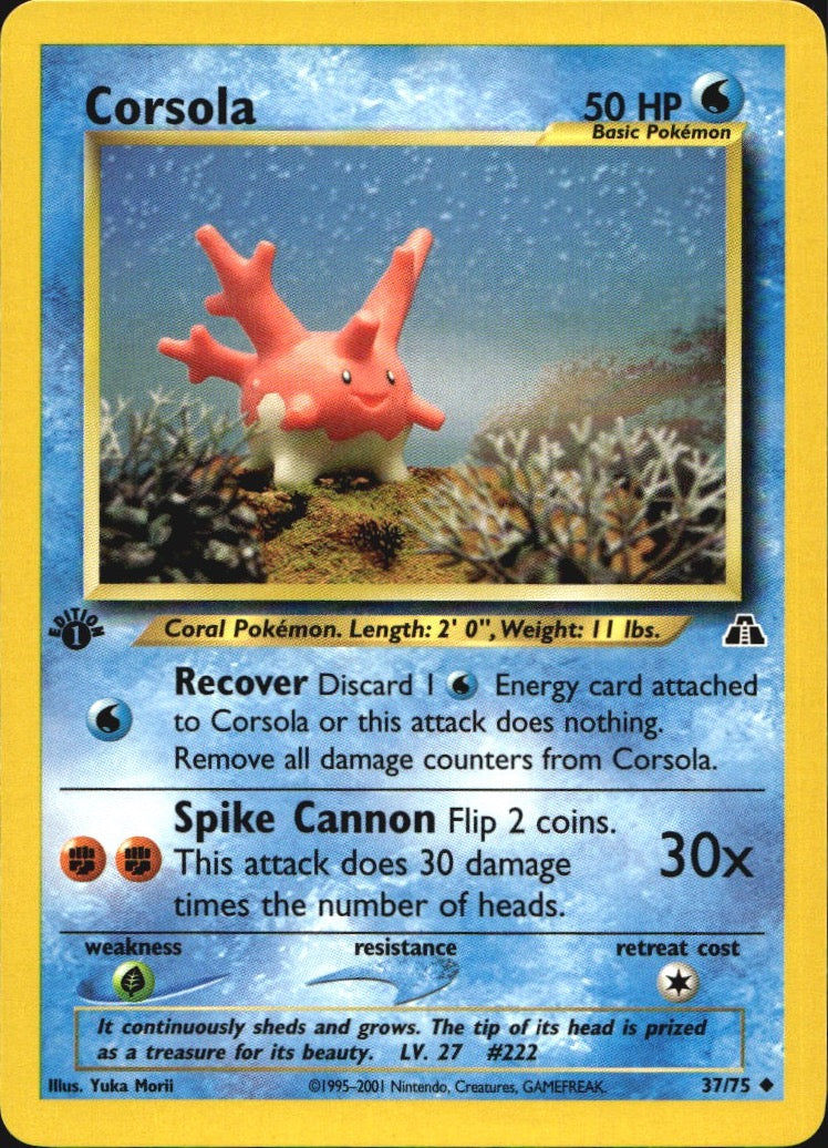 Corsola 37/75 Uncommon Neo Discovery Pokemon 1st Edition Near Mint