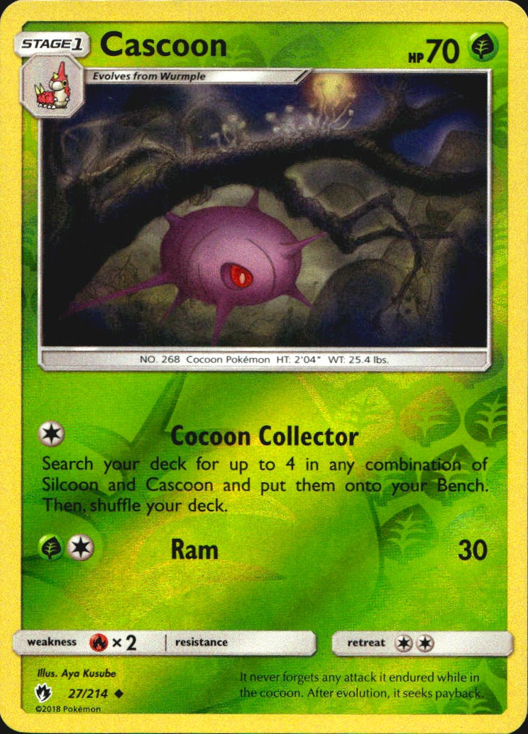 Cascoon 27/214 Uncommon Lost Thunder Pokemon Reverse Holo Near Mint