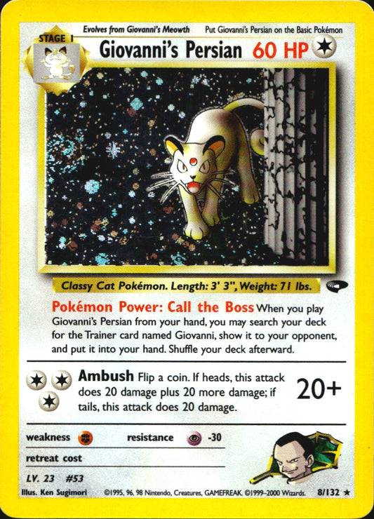 Giovanni's Persian 8/132 Holo Rare Gym Challenge Pokemon Near Mint