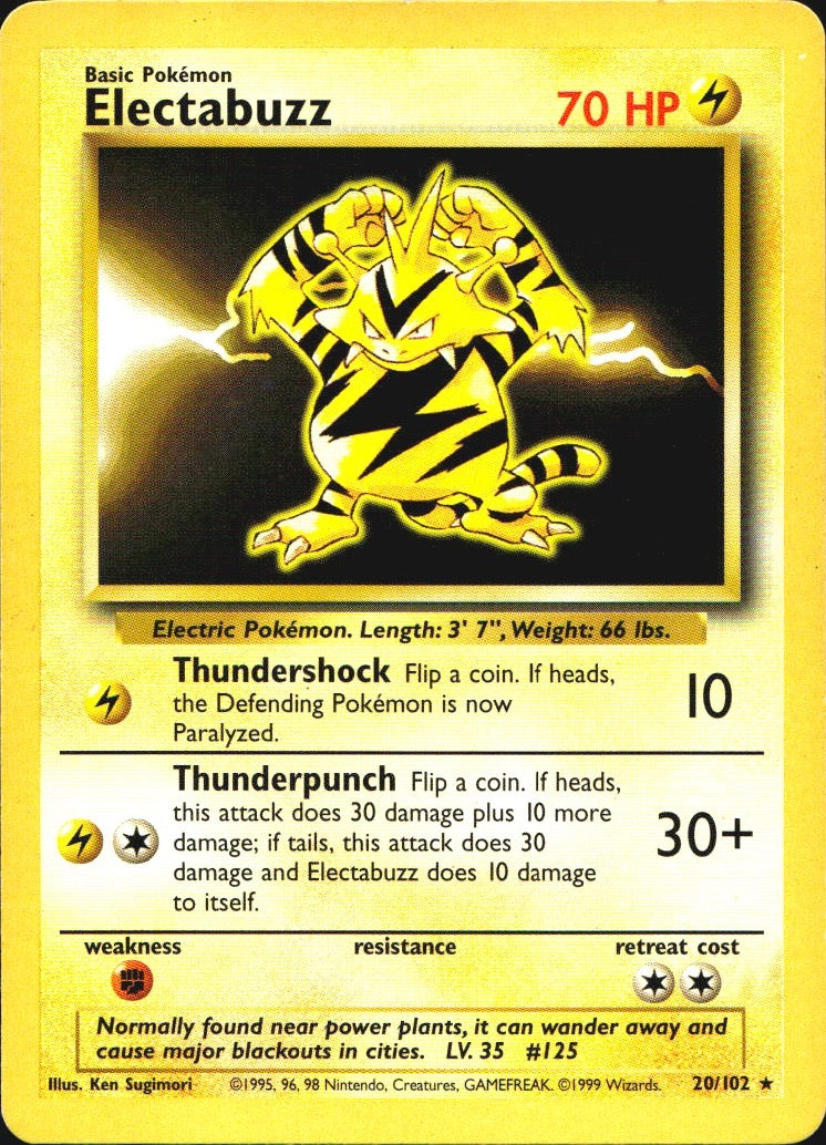 Electabuzz 20/102 Rare Base Set Unlimited Pokemon Near Mint