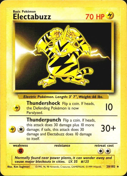 Electabuzz 20/102 Rare Base Set Unlimited Pokemon Near Mint