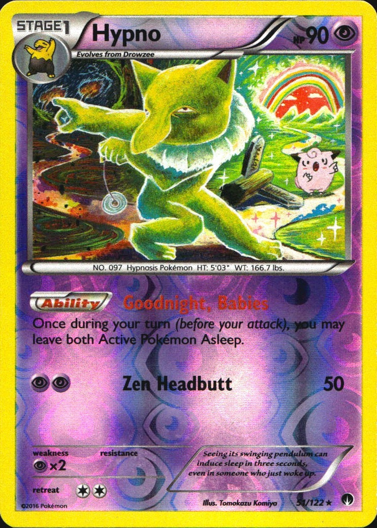 Hypno 51/122 Rare BREAKpoint Pokemon Reverse Holo Near Mint
