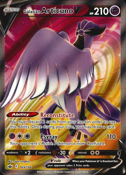 Galarian Articuno V 169/198 Rare Ultra Chilling Reign Pokemon Near Mint