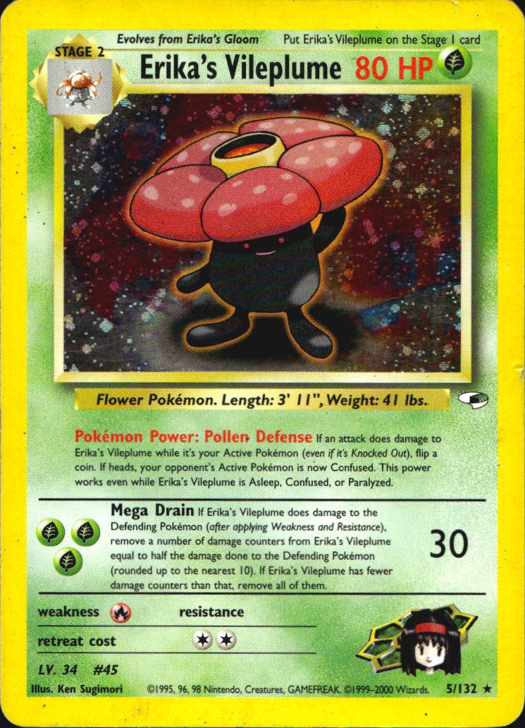 Erika's Vileplume 5/132 Holo Rare Gym Heroes Pokemon Heavily Played