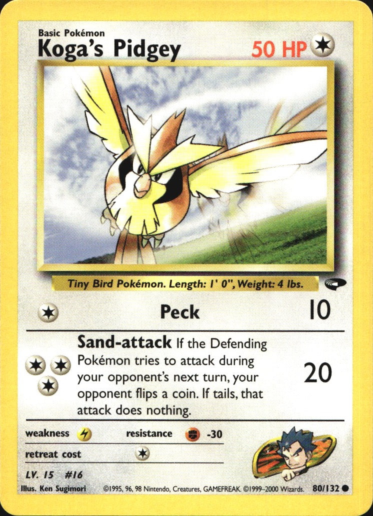 Koga's Pidgey 80/132 Common Gym Challenge Pokemon Near Mint