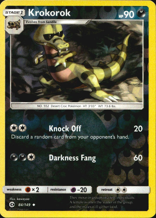 Krokorok 84/149 Uncommon Sun & Moon Pokemon Reverse Holo Near Mint