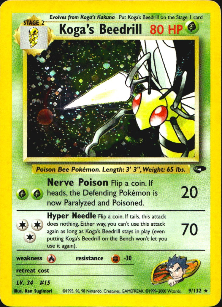Koga's Beedrill 9/132 Holo Rare Gym Challenge Pokemon Near Mint