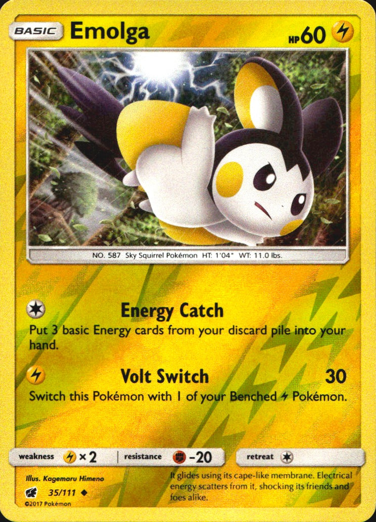Emolga 35/111 Uncommon Crimson Invasion Pokemon Reverse Holo Near Mint