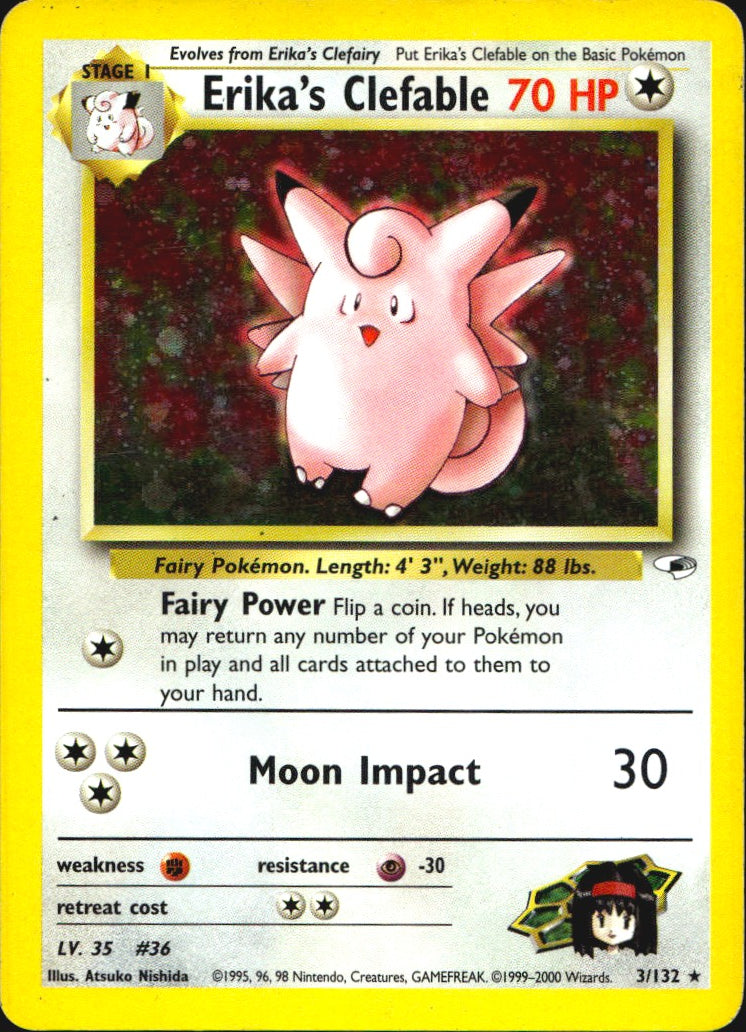 Erika's Clefable 3/132 Holo Rare Gym Heroes Pokemon Moderately Played