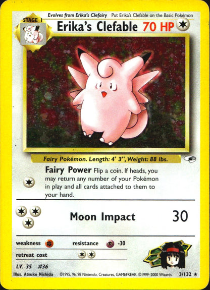 Erika's Clefable 3/132 Holo Rare Gym Heroes Pokemon Moderately Played