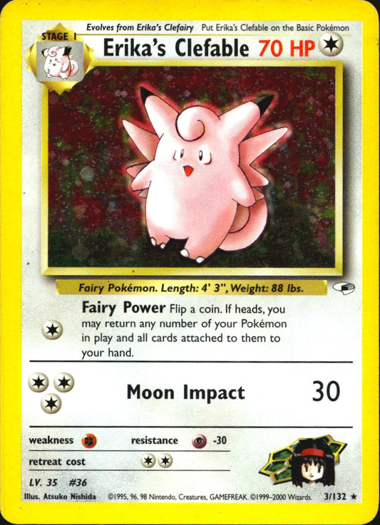 Erika's Clefable 3/132 Holo Rare Gym Heroes Pokemon Moderately Played