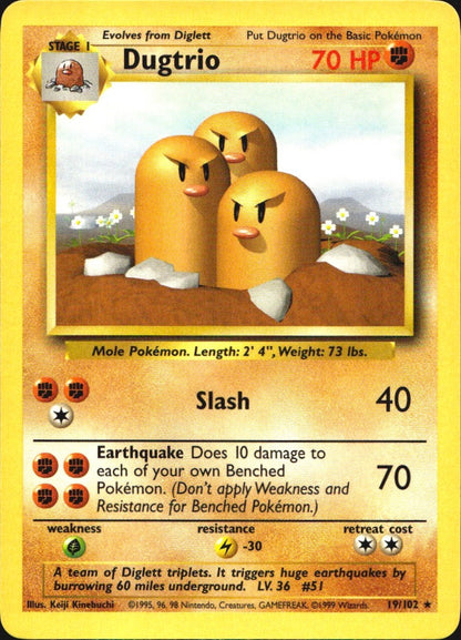 Dugtrio 19/102 Rare Base Set Unlimited Pokemon Near Mint