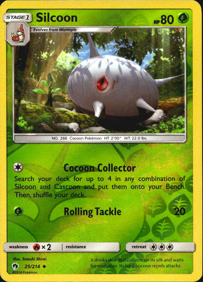 Silcoon 25/214 Uncommon Lost Thunder Pokemon Reverse Holo Near Mint