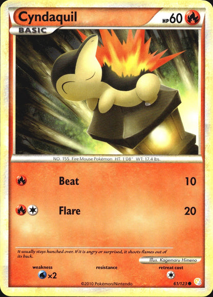 Cyndaquil 61/123 Common HeartGold & SoulSilver Pokemon Near Mint