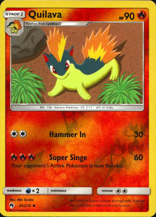 Quilava 41/214 Uncommon Lost Thunder Pokemon Reverse Holo Near Mint