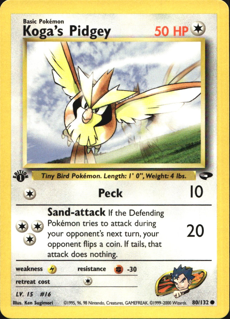 Koga's Pidgey 80/132 Common Gym Challenge Pokemon 1st Edition Near Mint