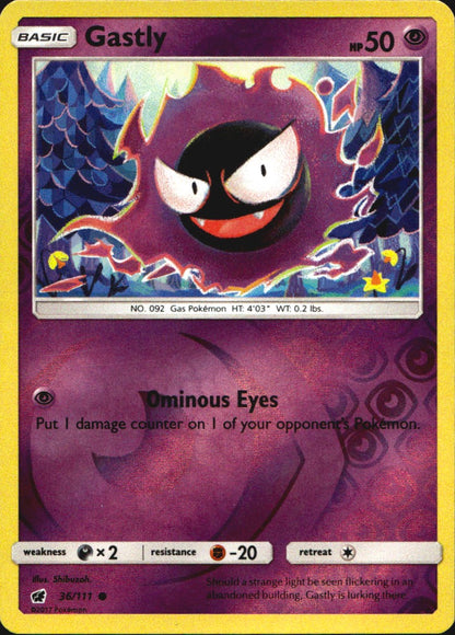 Gastly 36/111 Common Crimson Invasion Pokemon Reverse Holo Near Mint