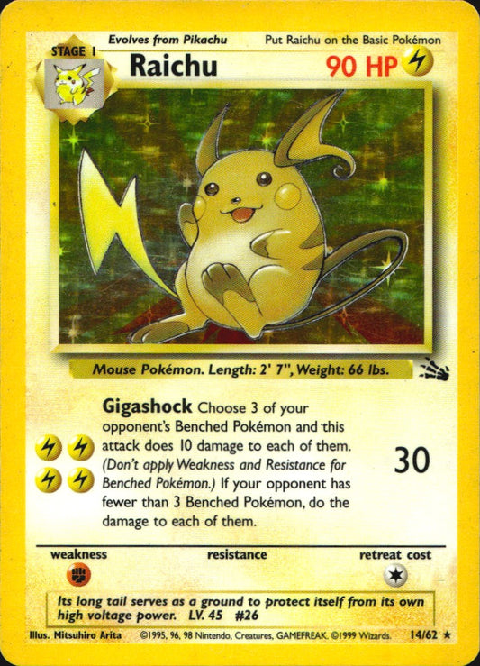 Raichu 14/62 Holo Rare Fossil Pokemon Moderately Played