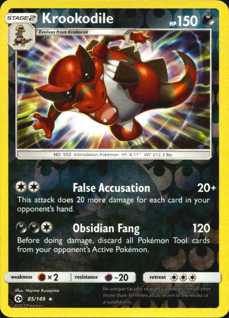 Krookodile 85/149 Holo Rare Sun & Moon Pokemon Reverse Holo Near Mint