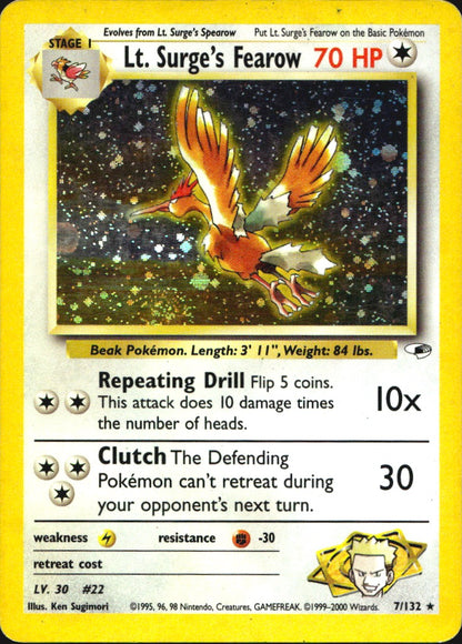Lt. Surge's Fearow 7/132 Holo Rare Gym Heroes Pokemon Heavily Played