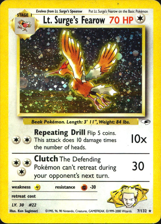 Lt. Surge's Fearow 7/132 Holo Rare Gym Heroes Pokemon Heavily Played